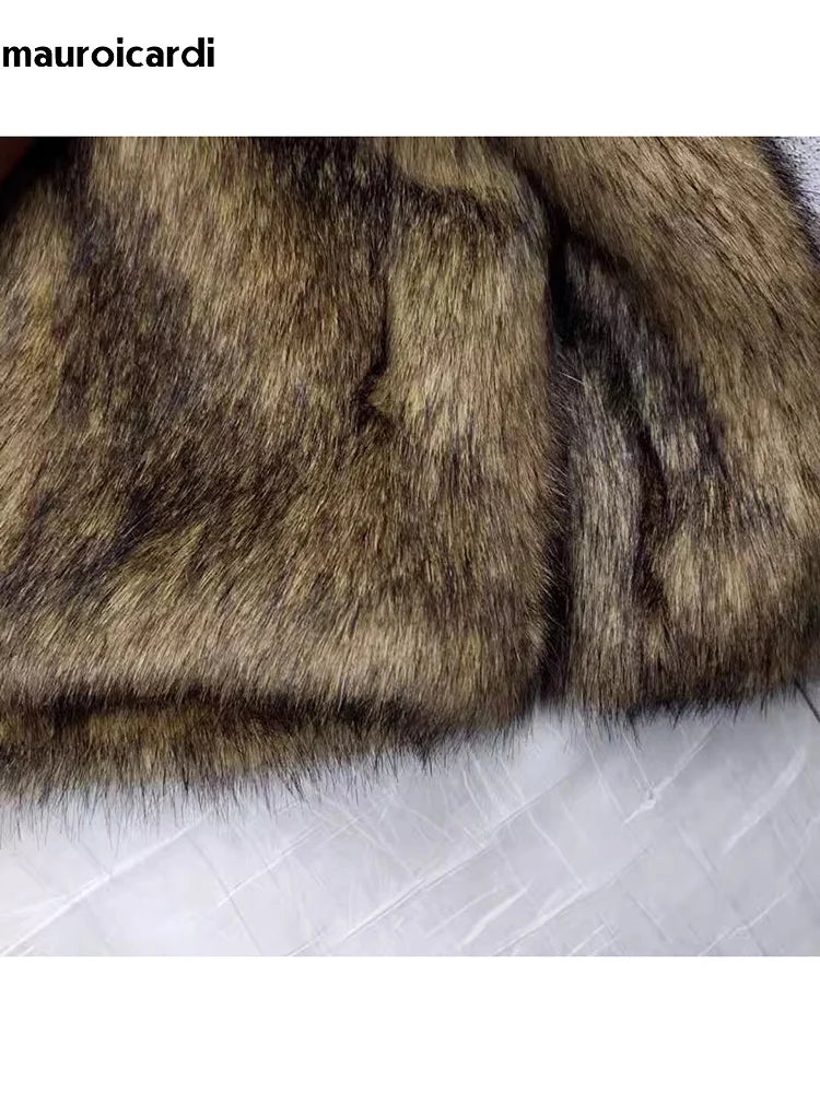 Winter Short Thick Warm Hairy Shaggy Faux Raccoon Fur Coat Men Long Sleeve High Quality Luxury Fluffy Jacket