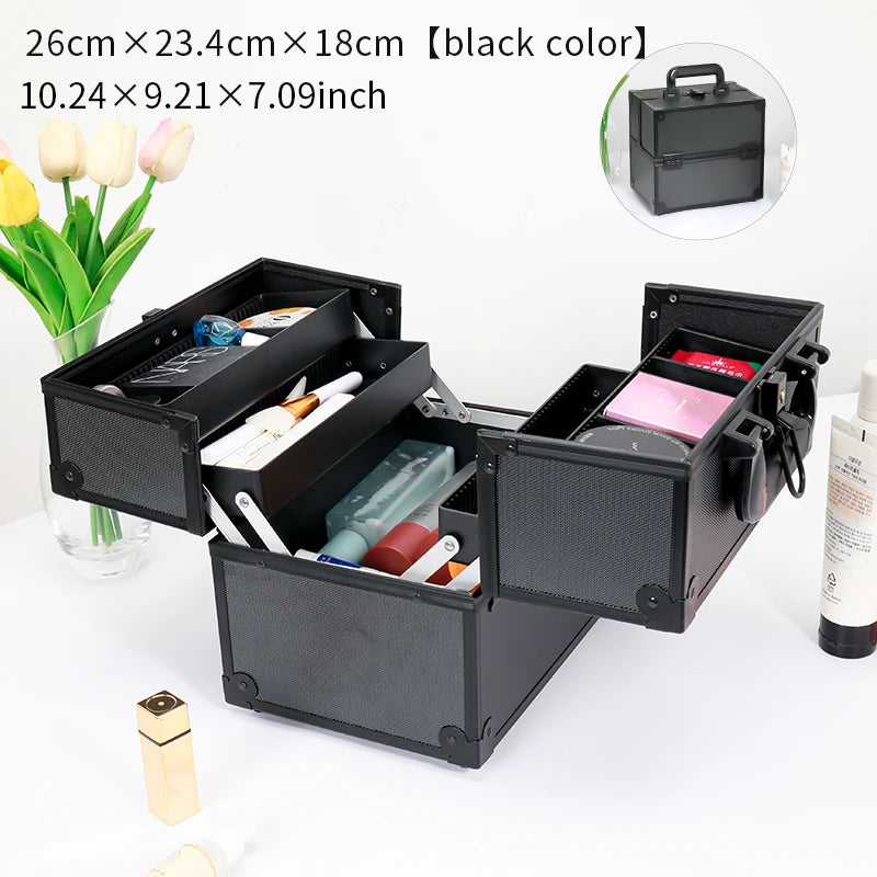 NEW Arrivals Professional Aluminum Alloy Make-Up Train Case Jewelry Box Organizer, Large Capacity, Outdoor Travel Cosmetic Case With Handle Women Cosmetic Accessories