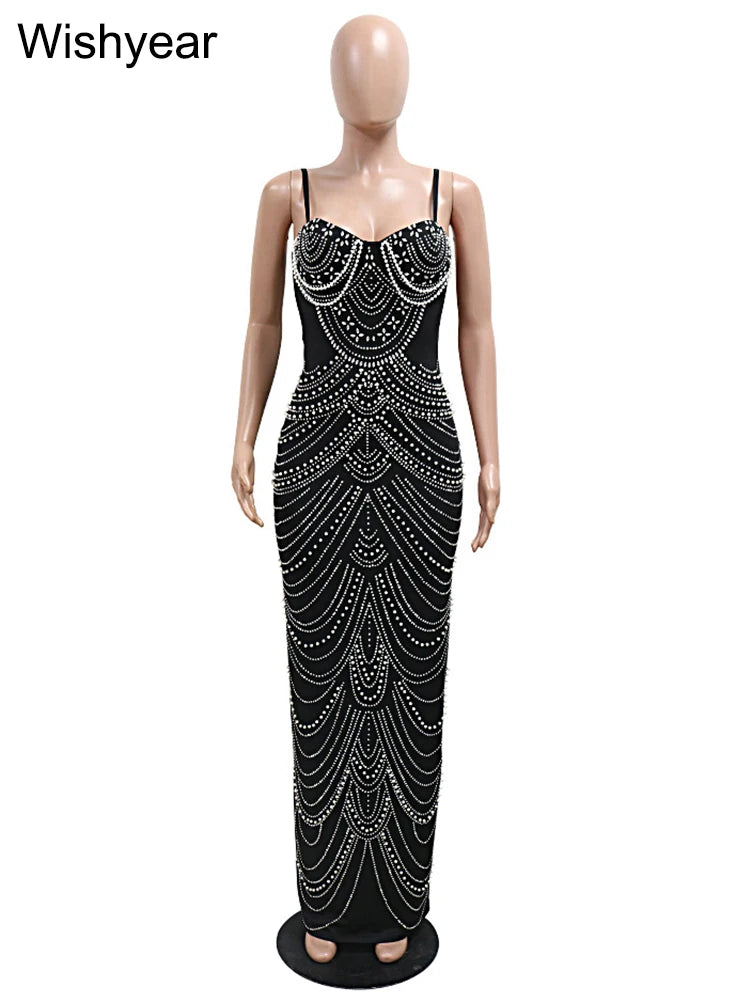 NEW Arrivals UK S-2XL Size Black/Brown Color Luxury Sparkly Crystal Rhinestone Pearl Celebrities Gown Brown Dress Woman Strap Evening Party Birthday Prom Wedding Party Gown