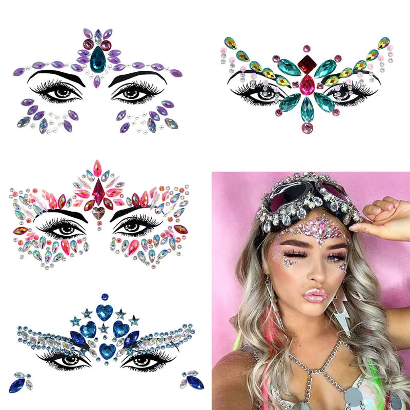 3D Sexy Face Tattoo Stickers Temporary Tattoos Glitter Fake Tattoo Rhinestones For Woman Party Face Jewels Tatoo
