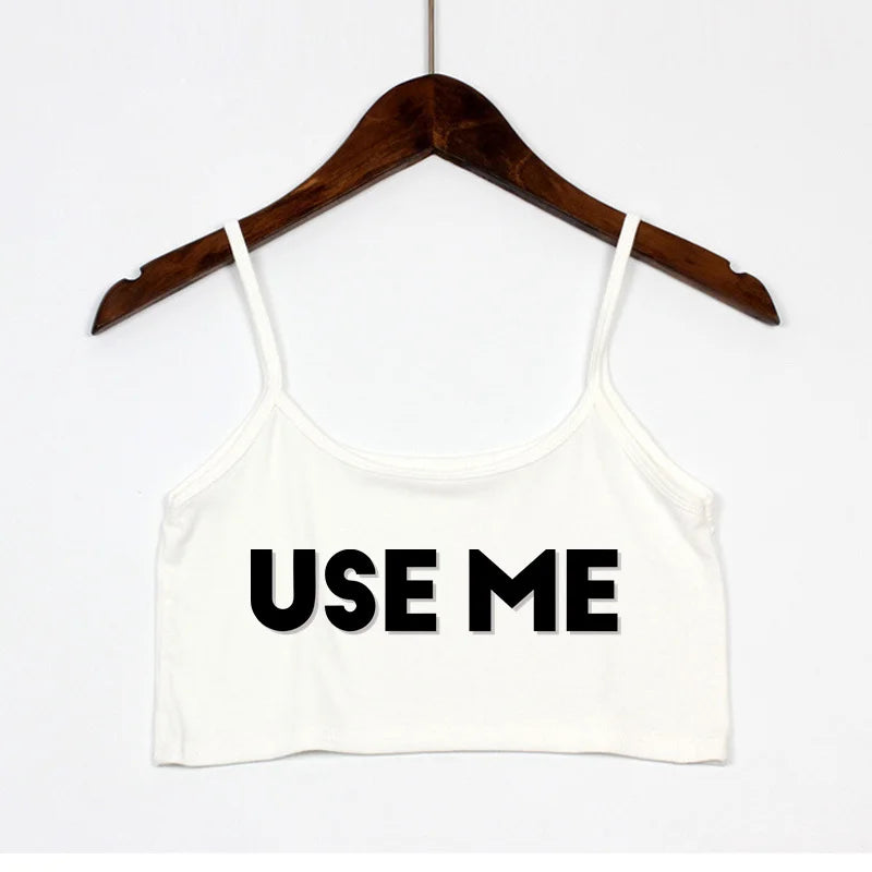 NEW Arrivals 4 Colors Asian Size Women's Sexy Elastic Cotton Camis Sleeveless Short Sexy USE ME Crop Top New Fashion Women's Summer Tank Top Bar