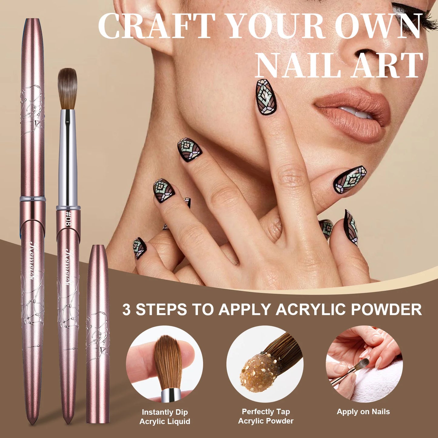 Kolinsky Acrylic Nail Brush Kolinsky Hair Bristles Round Shaped Handle Acrylic Brush Nail Brushes for Acrylic Application Nailar