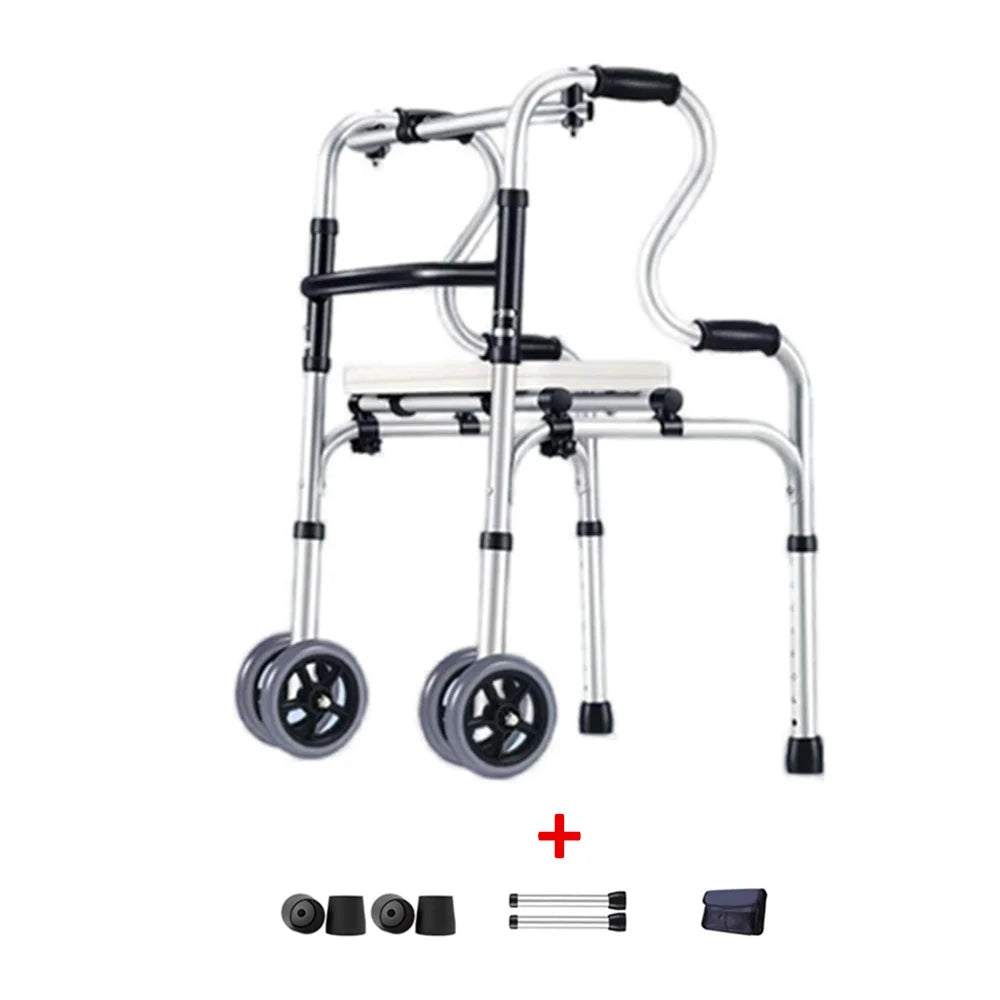 Elderly Disabled Paralyzed People Home Indoor Outdoor Hiking Super Market Shopping Folding Seat Walker With Wheels Rehabilitation Equipment Zimmer Frame Mobility Accessories Health Care Supplies