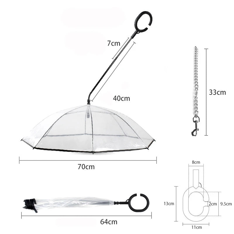 NEW Arrivals Pet Dog Sun Rain Protection Umbrella Easy View Clear Bendable Puppy Adjustable Umbrella Keeps Your Pet Dry Comfortable in Rain with Leash Set Pets Accessories