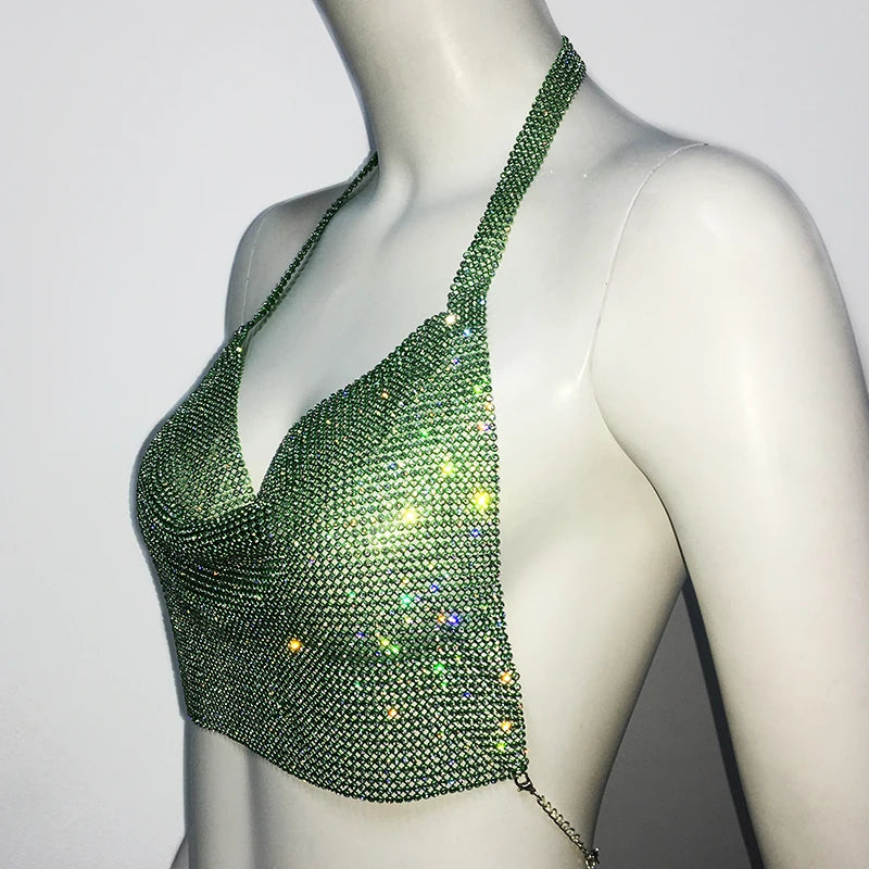 NEW Arrivals 7 Colors Sparkly Diamond Tank Top for Women, Crystal Rhinestone Spaghetti Strap, Sexy Backless, Club Crop Top, Festival Rave Party Tops