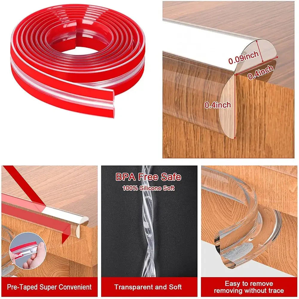 NEW Arrivals 3M Tape + 4PCS Corner Guards Set Table Edge Guard Furniture Corner Protector Strip Self Adhesive Transparent Kids Collision Proof Soft Bumper Baby Safety