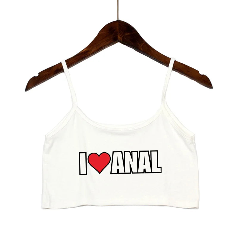 NEW Arrivals 5 Colors Women's Crop Top New Anal Love Heart Summer Sexy Elastic Cotton Camis Sleeveless Short Tank Top Bar Hot Tops for Women Summer Beach Bar Streetwear Tops