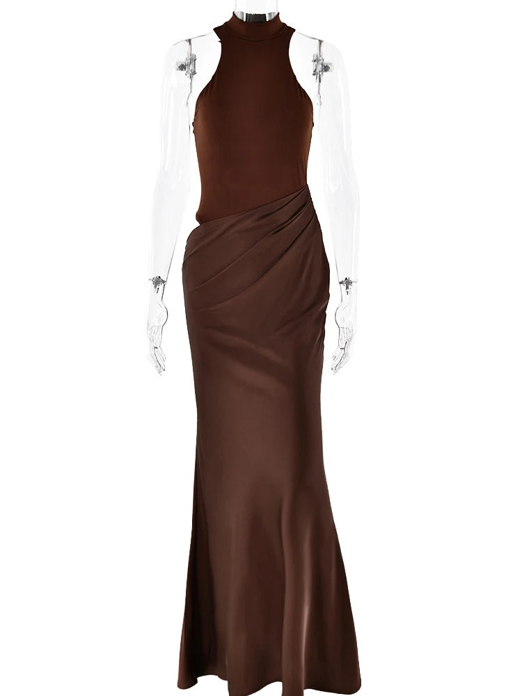 Low-Price Sales are Limited NEW Luxury Satin Sexy Hollow Out Women Maxi Dress Black Sleeveless High Waist Dress Female Autumn Skinny Elegant Evening Wedding Party Night Clubwear Business Dinner Outfits Ladies Luxury Fashion C