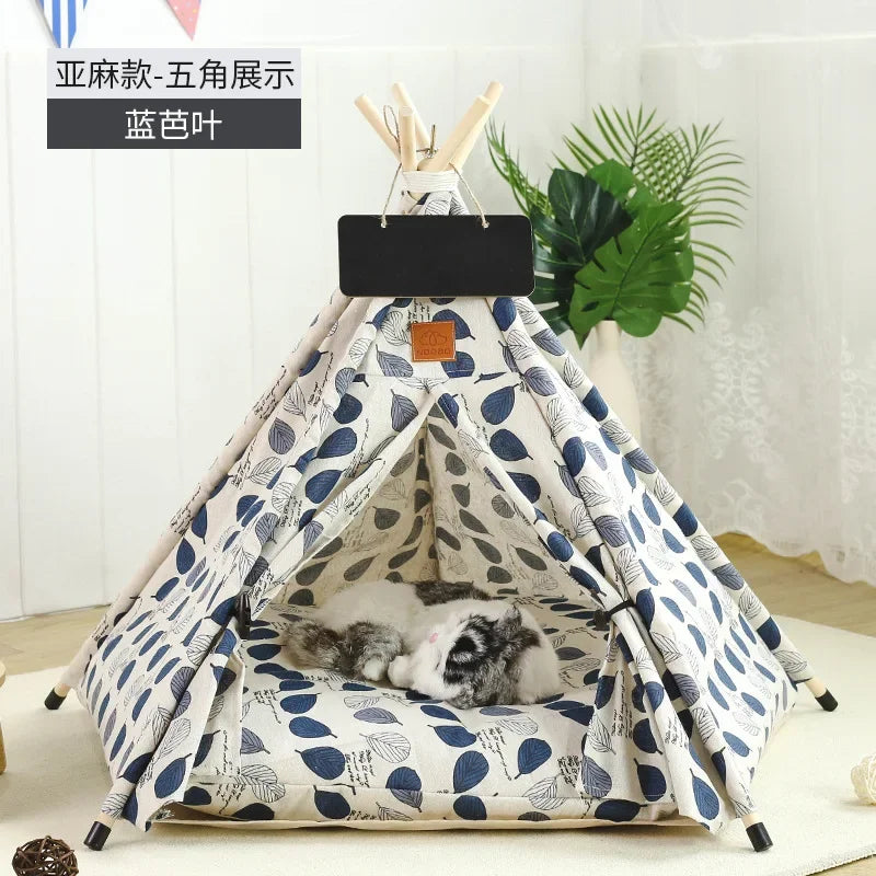 NEW Arrivals 14 Patterns Cats Dogs Korean Tent House with Double-Sided Thick Cushion for Puppy Pets Up to 33Lbs, Portable Cat Tent with Non-Slip Feet and Blackboard, Washable Pets Furniture Supplies