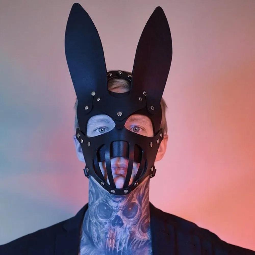 Gothic Punk Pu Leather Mask Cosplay Eyes Cosplay Face Rabbit BDSM Funny Nightclub Halloween Mask Carnival Party Game Cosplay