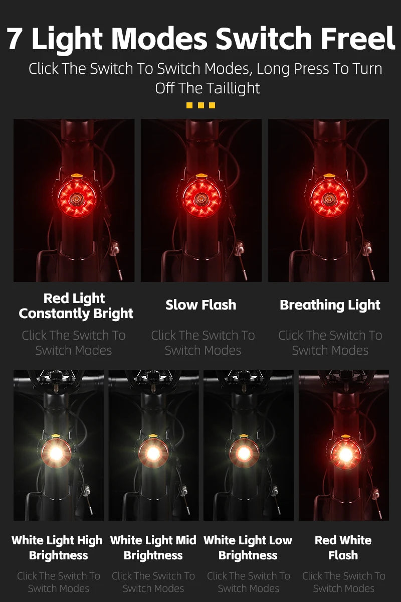 NEW Arrivals Smart Bicycle Tail Rear Light Brake Warning Taillights IP64 Waterproof USB Rechargeable Flash Light Bike Accessories