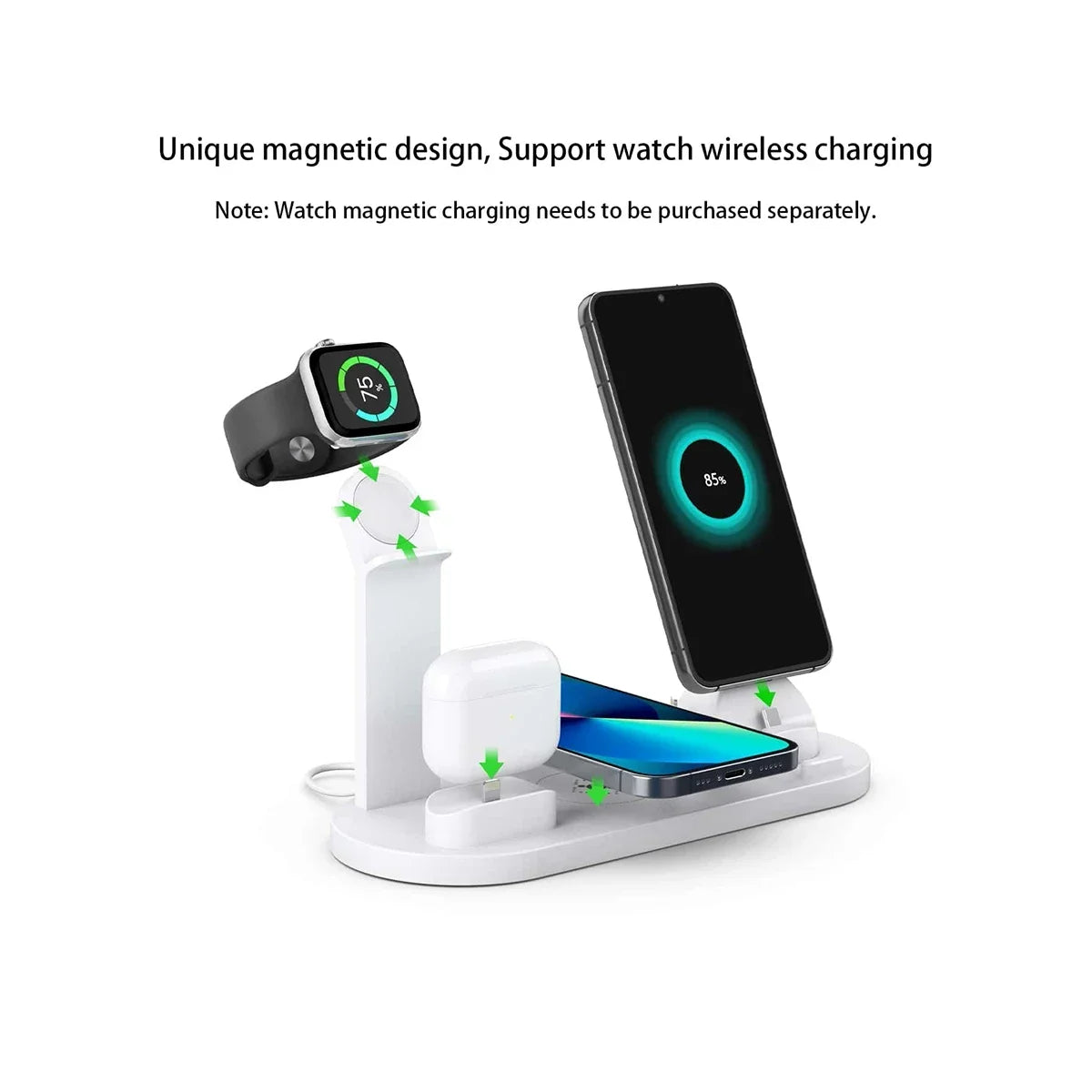 NEW Arrivals 7 In 1 Wireless Charger Stand Pad For iPhone 15 14 13 12 11 X Apple Watch Air Pods Desk Phone Chargers Fast Charging Dock Station Electronic Supplies