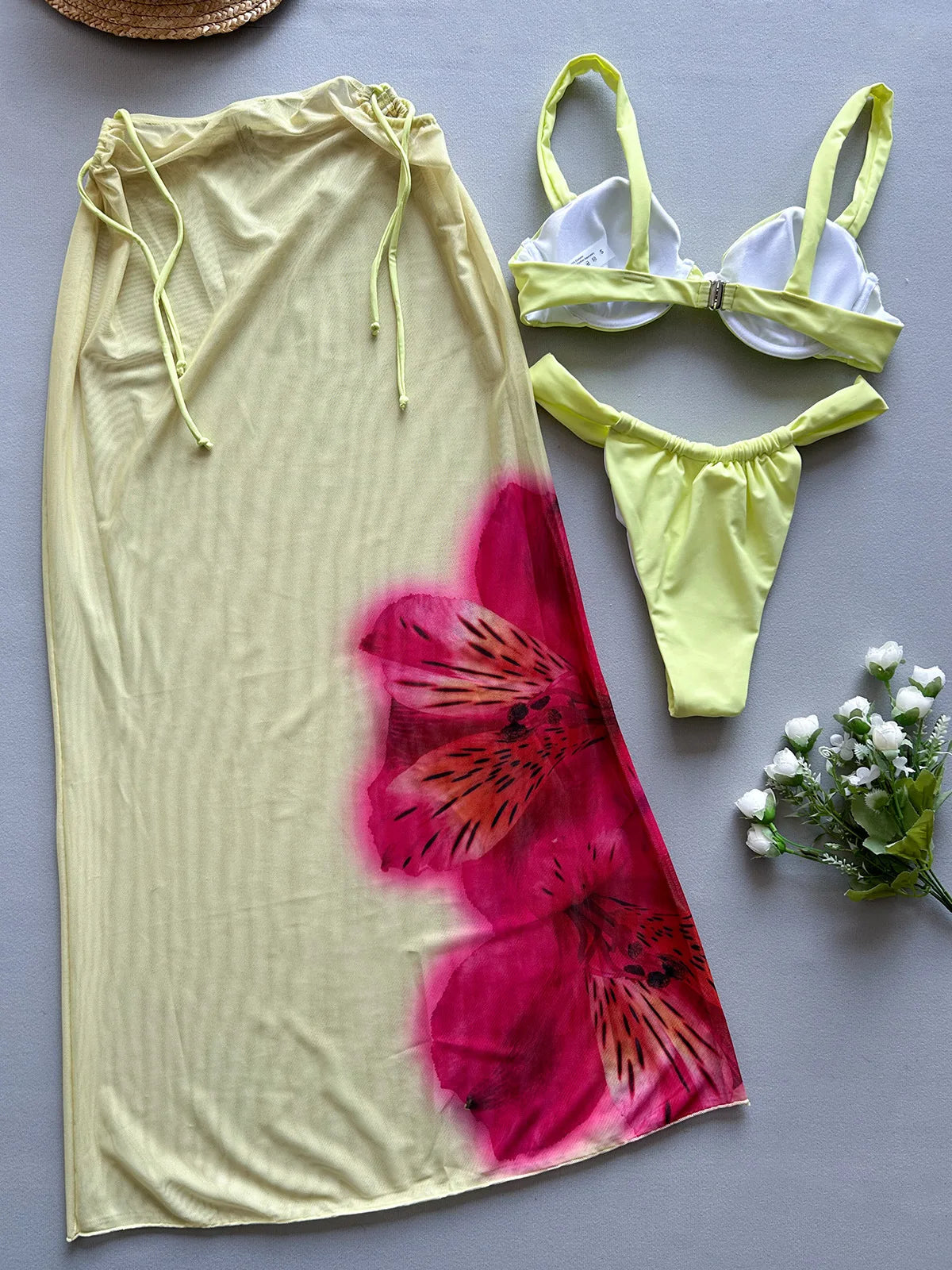 NEW Arrivals 3 PCS Set UK Size Sexy Swimwear Bikinis Women Swimwear Female Long Dress Cover-Up Bikini Set Beachwear Bathing Suit Ladies Sexy Swimming Suit