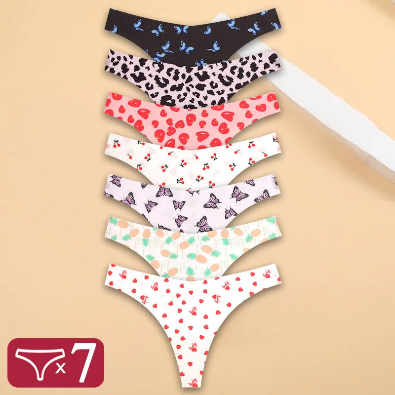 NEW Arrivals 7PCS Set 15 Colors Ice Silk G-String Lady Sexy Thong Women Seamless Girl Panties Fresh Low Waisted Underwear Ladies Girls Sexy Underwear Supplies