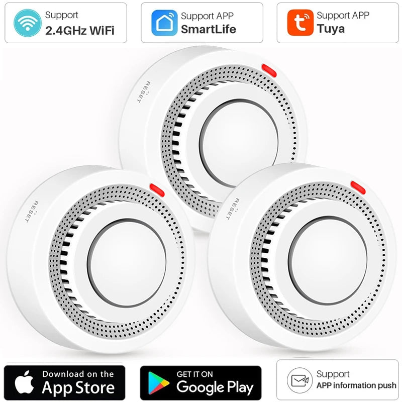 1/2/3/4//5 PCS Set Wi-Fi APP Control Remote Smoke Detector Wireless Photoelectric Sensor Fire Alarm Home Kitchen Hotels Business Mall Factory Security System Work with Smart Life Alert Sound Alarm