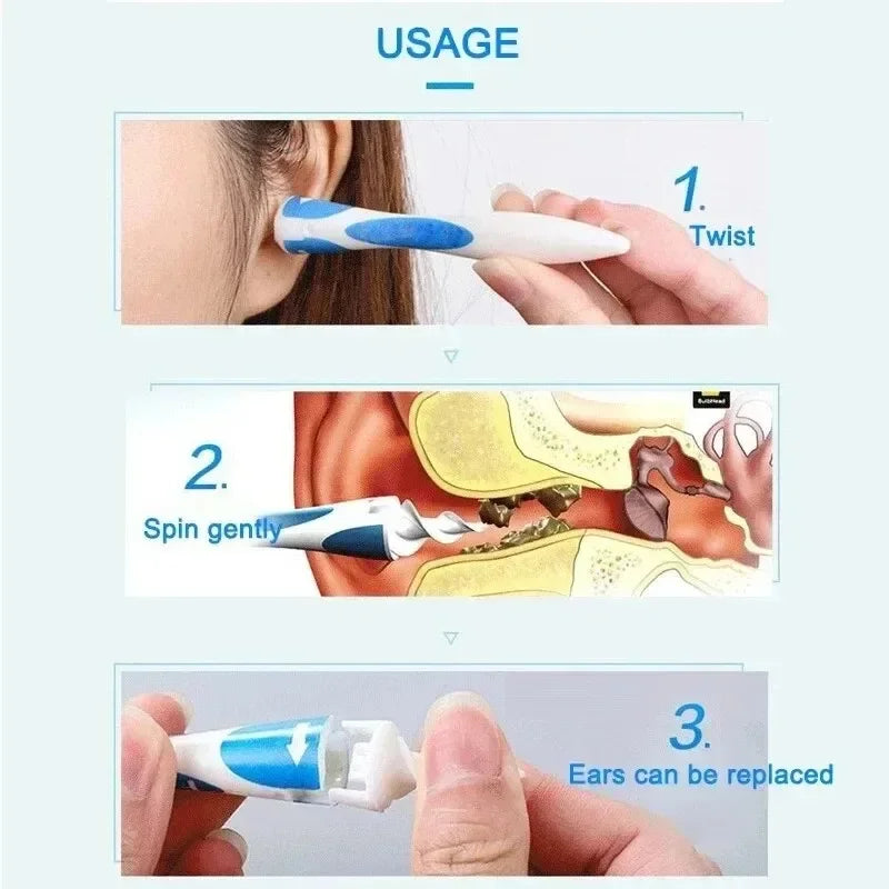 NEW Arrivals Adults/Children Ear Wax Remover Tool Ear Cleaner With Soft Silicone 16 Replacement Tips Simply To Grab Extract Earwax Sets