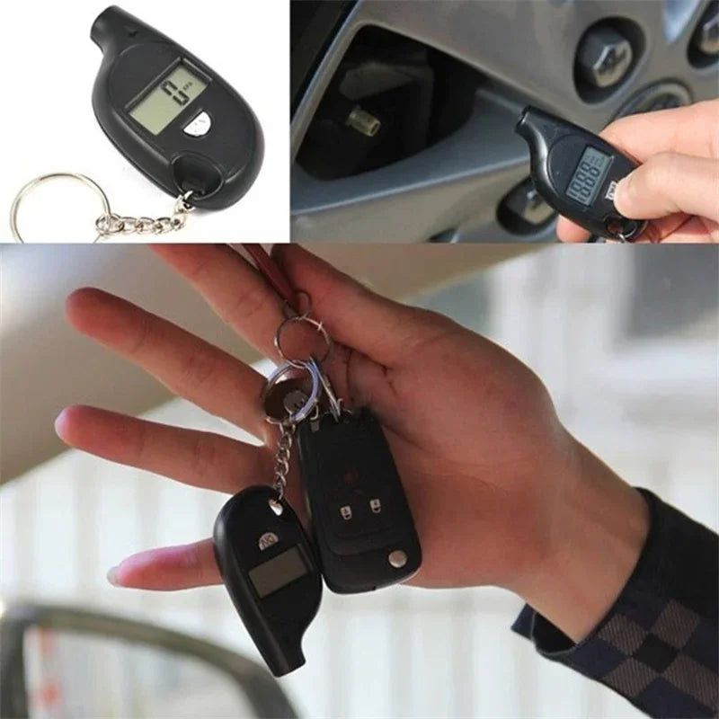 NEW Arrivals 2PCS Set Mini Keychain Style Tire Gauge Digital LCD Display Car Tire Air Pressure Temperature Tester Meter Bicycles Auto Car Motorcycle Tire Safety Alarm