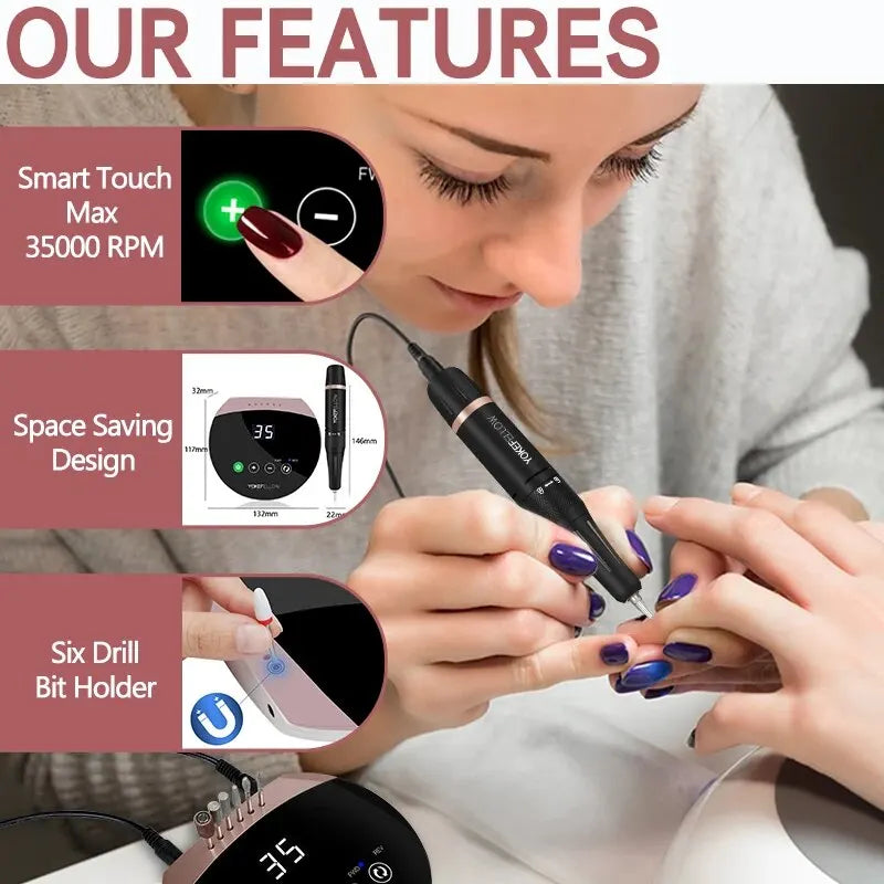 Collection 35000RPM Nail Drill Machine For Manicure Nail Sander With Touch Screen Electric Nail Drill Milling Cutter