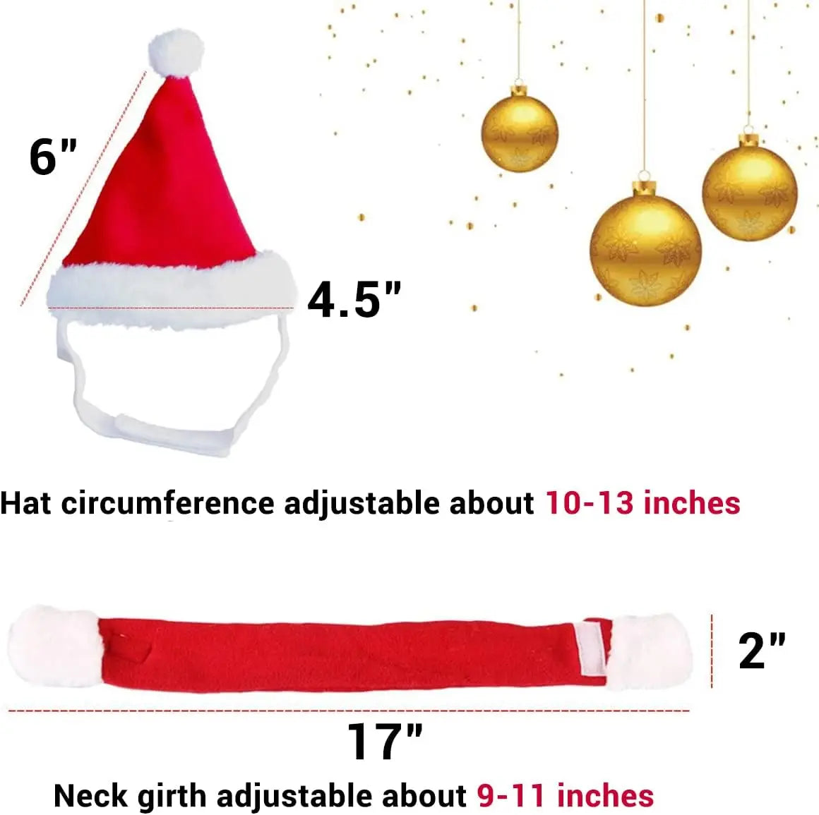 Christmas Cat Costume Small Dog Santa Claus Hat with Scarf Kitty Xmas Outfit Apparel Pet Santa Claus Set for Kitten, Puppy