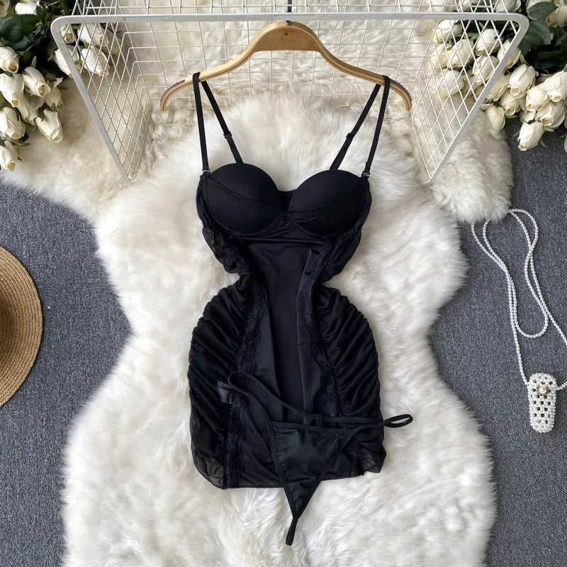 Women's Hollow Combination Bodysuit Slim Fit Erotic Mesh Lace Jumpsuit Bodysuit Sexy Fashion Pajamas