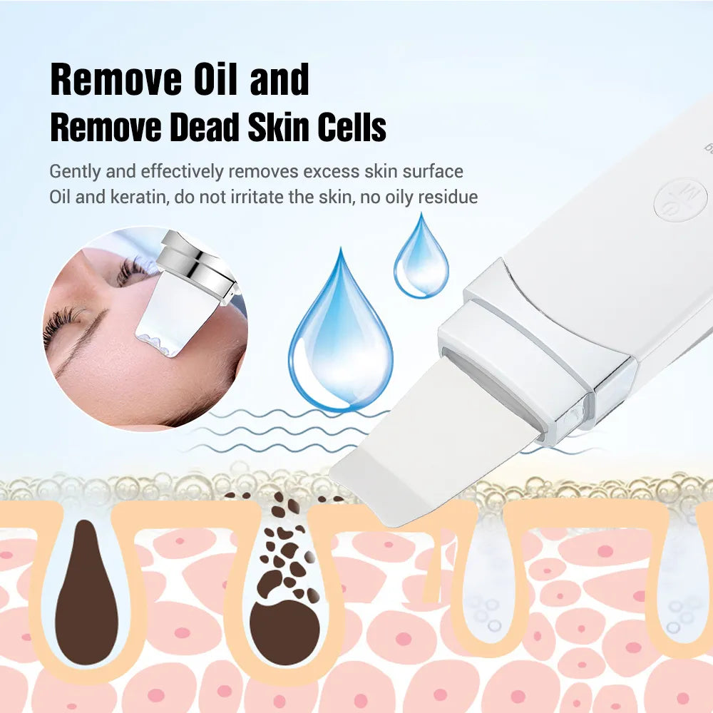 New Ultrasonic Skin Scrubber Facial Spatula Blackhead Remover Deep Face Cleaning Lift Machine Peeling Shovel Pore Cleaner