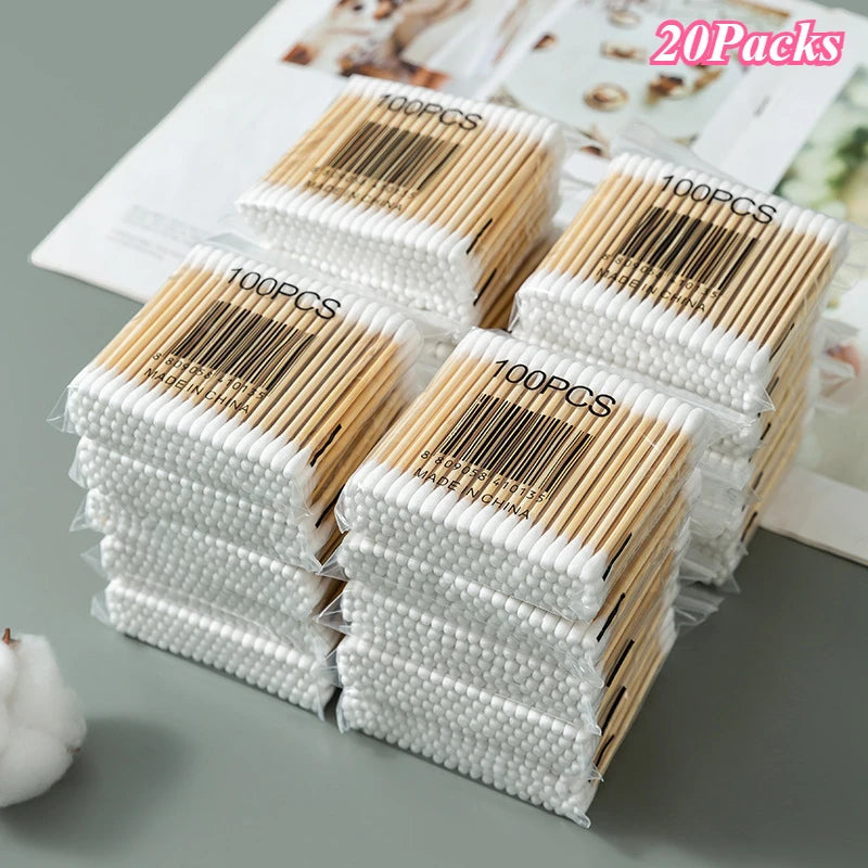 1000-2000 PCS Set Wooden Bamboo Cotton Sticks Baby Cotton Swabs Cleaning of Ears Tampons Health Beauty Cotton Swab Make-Up Cleaning Ear Buds Cleaning Hygiene Supplies