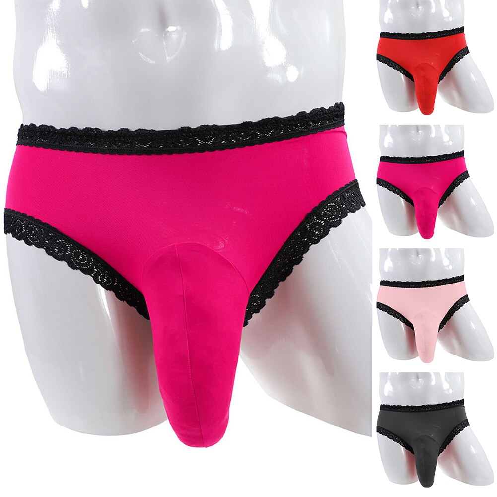 Men Sexy Elephant Nose Sissy Pouch Panties Lace Floral Thongs G-String Bikini Briefs Underwear Bikini Hombre Lingerie Sleepwear