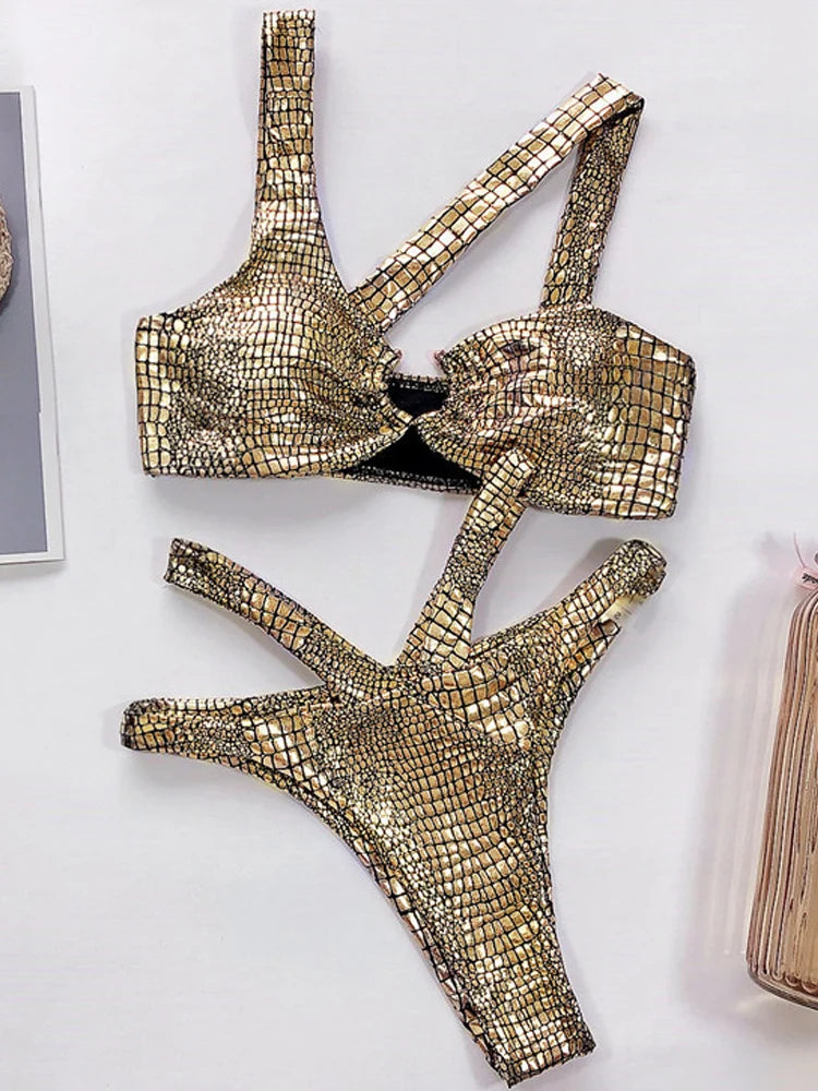 NEW!!!! Luxury Bandage Swimwear Women Sexy Snake Bikini Swimsuit Female Gold Sliver Bikini Set Biquini Bathing Suit Swim Wear