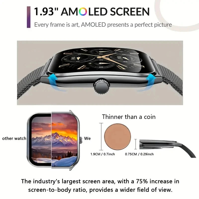 NEW Ultra Thin Smart Watch Women Men 1.96" AMOLED 360*360 HD Pixel Display Always Show Time Call Reminder Smartwatch Ladies For Huawei