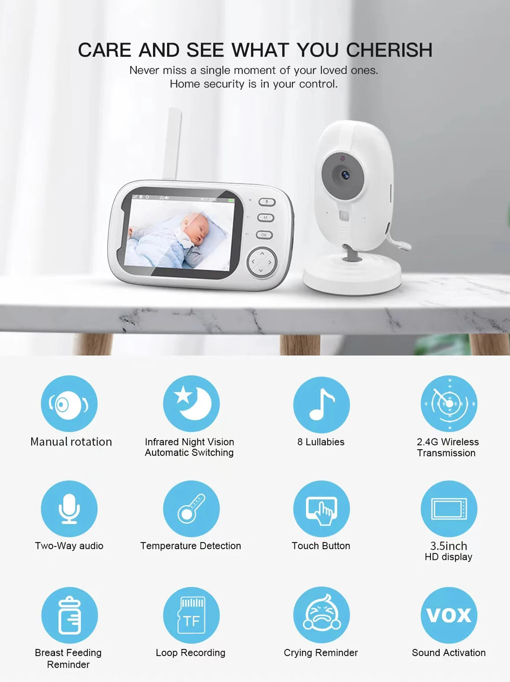New 3.5 inch Wireless Video Baby Monitor Night Vision Temperature Monitoring 2 Way Audio Talk Baby Nanny Security Camera Babies Accessories Electronic Devices Products