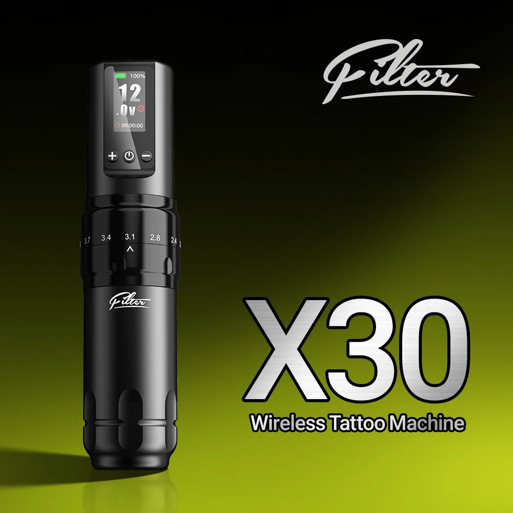 NEW Arrivals Filter X30 Wireless Tattoo Machine Pen 6 Adjustable Strokes 2.0mm-4.0mm Cartridge Tattoo Needles Set Cosmetic Accessories