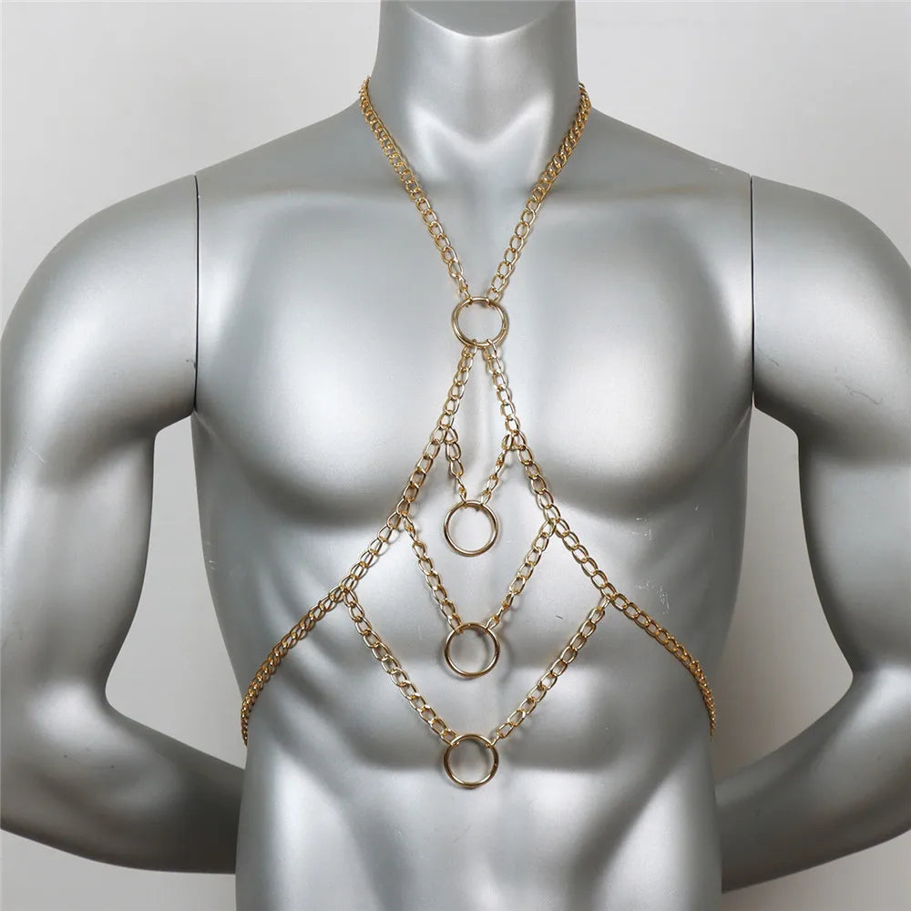 Goth Body Harness Chain Men Sexy Chest Top Punk Fashion Metal Chain Nightclub Festival Party Jewelry Gothic Accessories