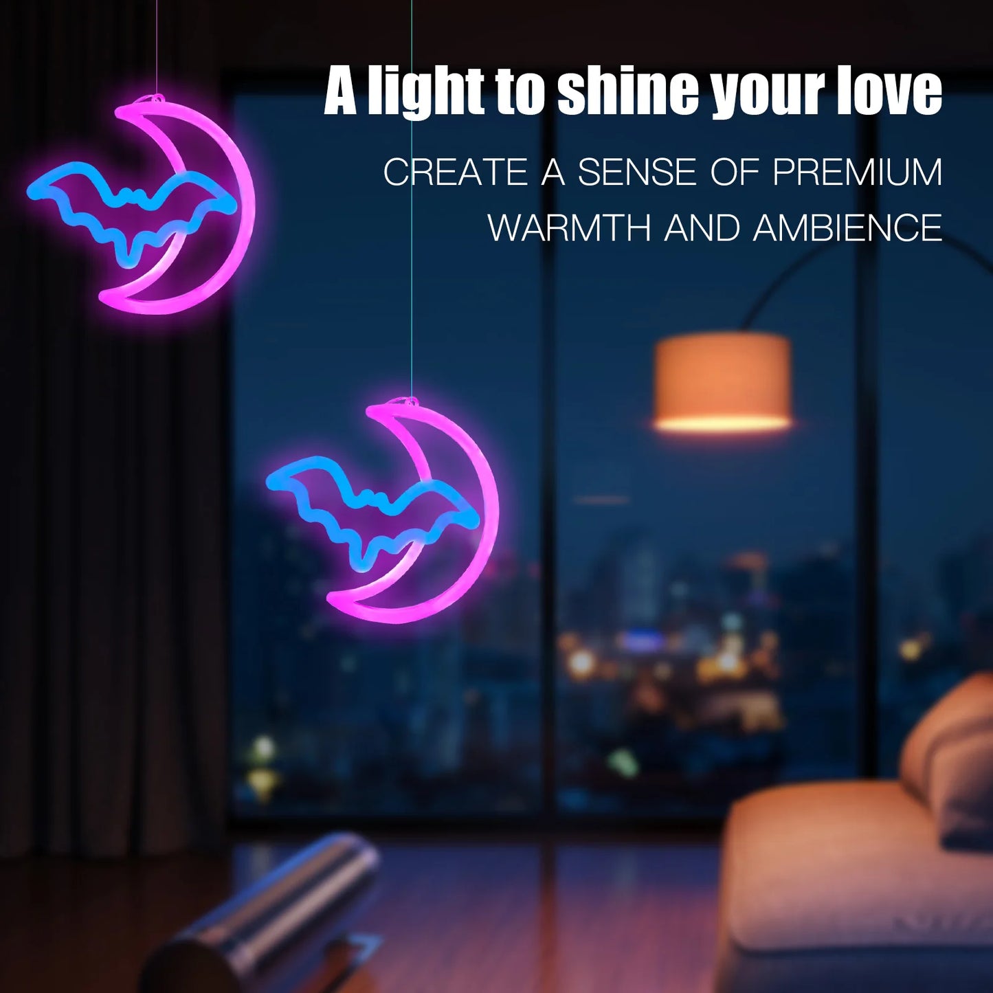 NEW Arrivals 1PC Moon Bat NEON Light, LED Wall Sign, Battery/USB Powered, for Bedroom, Party, Wedding, Birthday Game Room (Batteries Excluded) Home Romantic Decoration Accessories