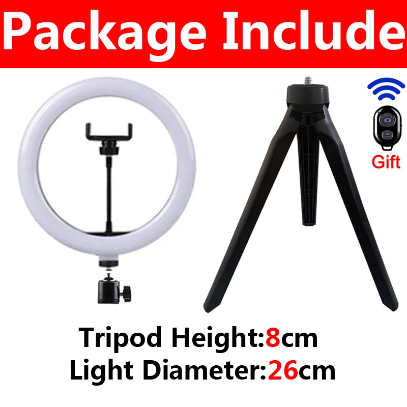 Home Studio Social Media Live Streaming Tools 16/26/33cm LED Selfie Light Photography Lights With Tripod Bluetooth Remote Control Dimmable Ring Light For Video Live Fill Lamp