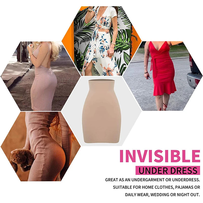 NEW Arrivals Slimming Half Slips for Women Under Skirt Short Mini Dresses with Elasticity Waistband Shaper Invisible Skirt Shapewear Tummy Belly Control Ladies Underwear Shapers