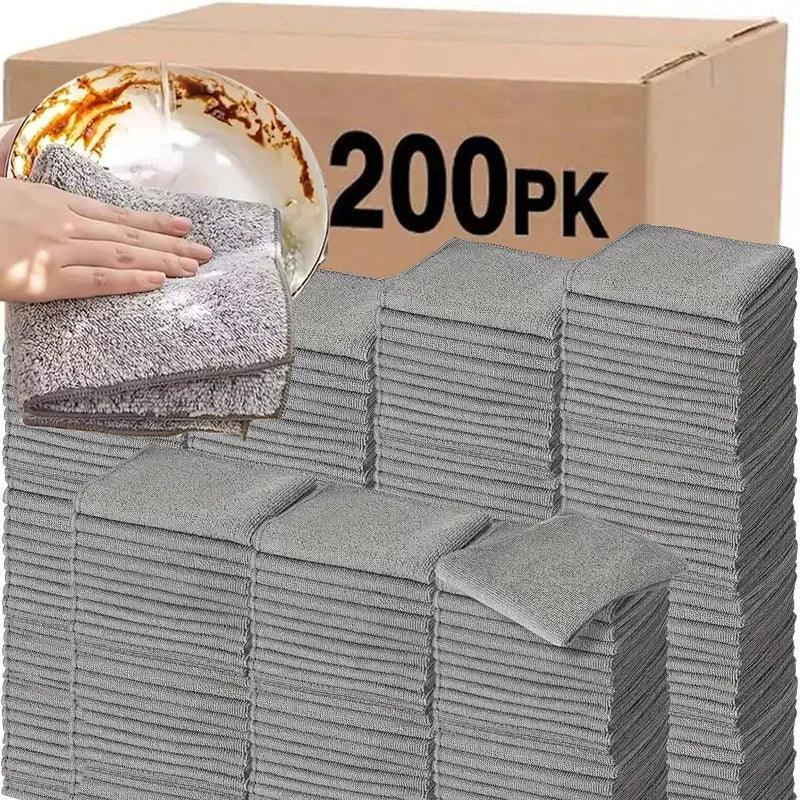 NEW 50/100PCS Set Gray Bamboo Charcoal Thickened Super Absorbent Dishcloth Anti-Grease Kitchen Wiping Rags Microfiber Floor Windows Cleaning Cloths Home Cleaning Supplies