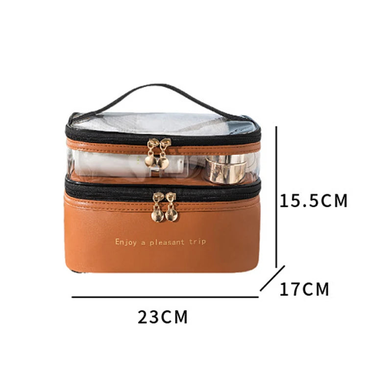 Waterproof PVC Women Cosmetic Bag Portable Traveling Leather Toiletries Organize Storage Make Up Case Transparent Handbag