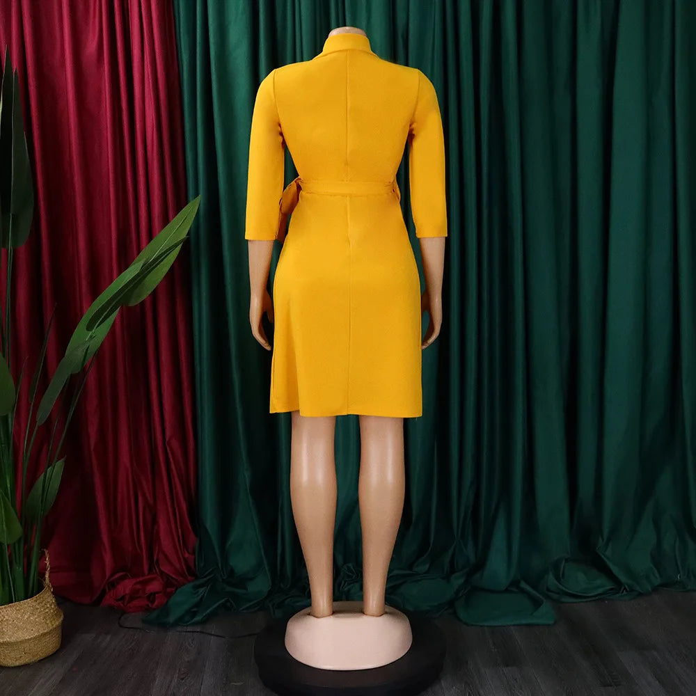 Plus Size Elegant African Blazer Dresses for Women Notched Collar Full Sleeve Sashes Pleated Mini Length Luxury Female Birthday Dress New