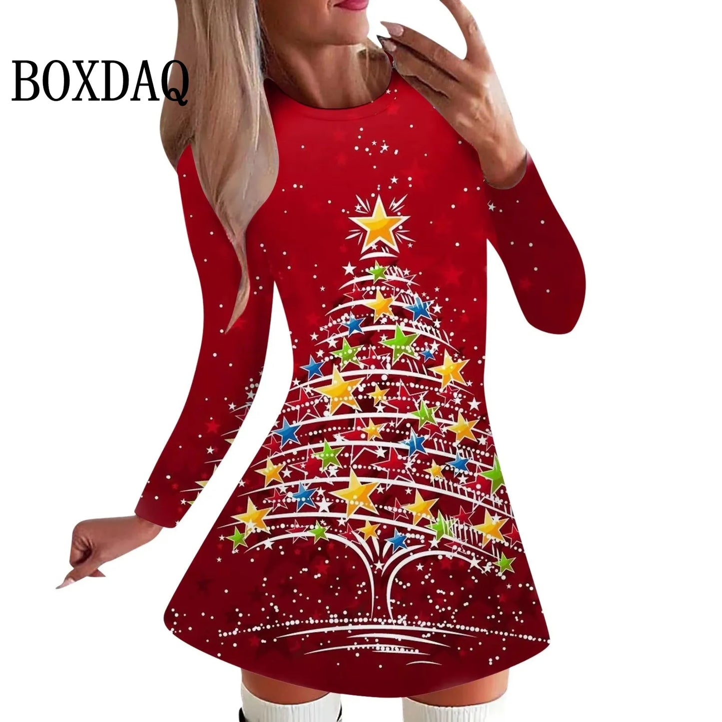 NEW Arrivals Christmas New Year Eve Elk Dress S-3XL 5 Types Women Christmas Snowflake Dress Winter Warm Long Sleeve A-Line Mini Dresses Xmas Holiday Party Clothes Ladies Streetwear Girls Casual Fashion Clothing Supplies