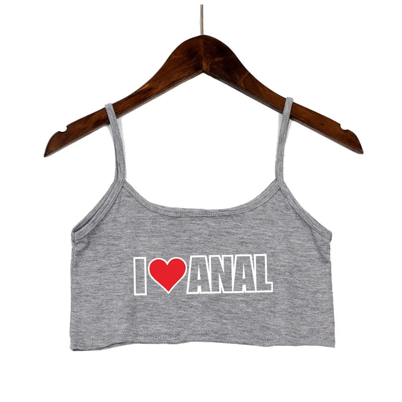 NEW Arrivals 5 Colors Women's Crop Top New Anal Love Heart Summer Sexy Elastic Cotton Camis Sleeveless Short Tank Top Bar Hot Tops for Women Summer Beach Bar Streetwear Tops