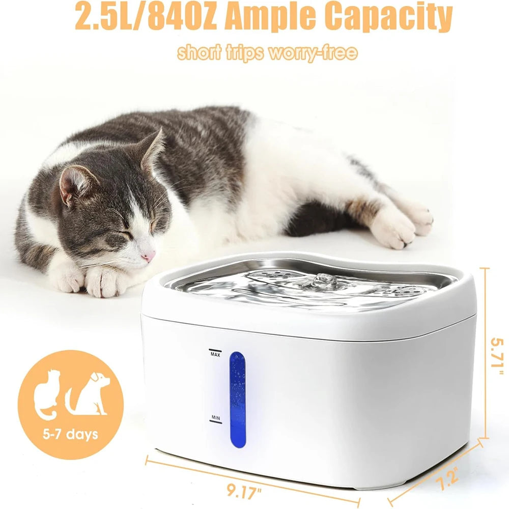 NEW Arrivals TUYA APP Cat Water Fountain 84 OZ/2.5L Automatic Fountain Dog Water Fountain Suitable For Stainless Steel Pets Drinking Bowl Pets Supplies