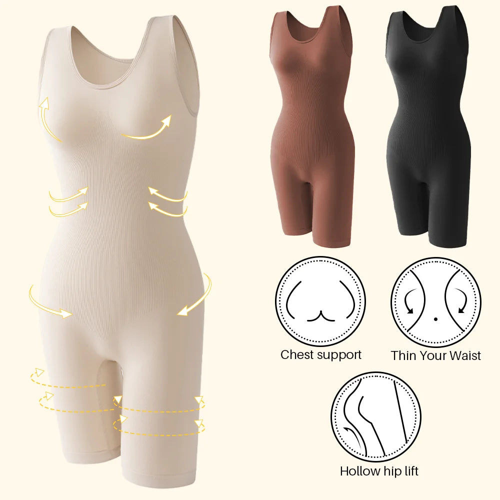 NEW Arrivals 2PCS Set S-2XL Sexy Bodysuits Full Coverage Shapewear Thigh Slim Body Suit Wide Shoulder Body Shaper Jumpsuit Seamless Shapers Slimmer