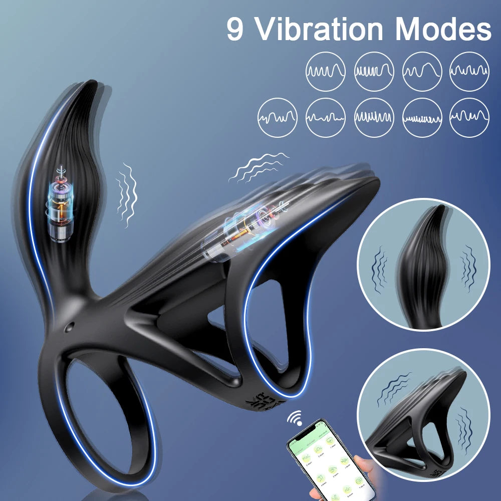 Adult Cock Vibrator Ring for Men Vibrating Penis Ring APP Control Ejaculation Delay Clitoris G-Spot Stimulation Cock Ring for Men