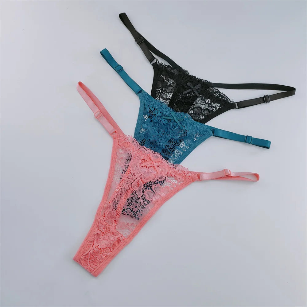 NEW Arrivals 3PCS Set Lace Thongs Women Lace Low Waist Panties Sexy Transparent Underwear Fashion Breathable G-String Ladies Intimates Lingerie