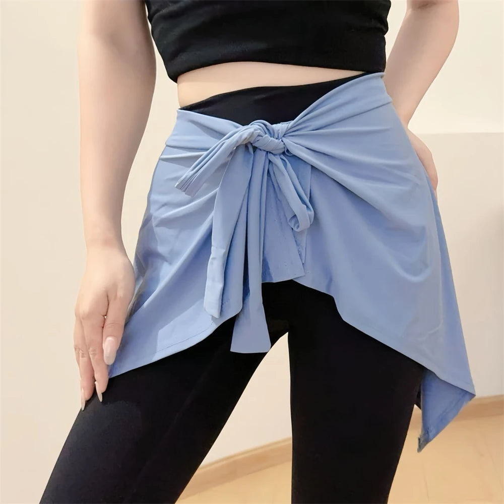 NEW Arrivals 4 Colors Women Solid Color Yoga Tennis Up Skirt Athletic Workout Running Tie Up Wrap Skirts Hip Covering Asymmetrical Scarf Female Sports Fashion Clothing Supplies