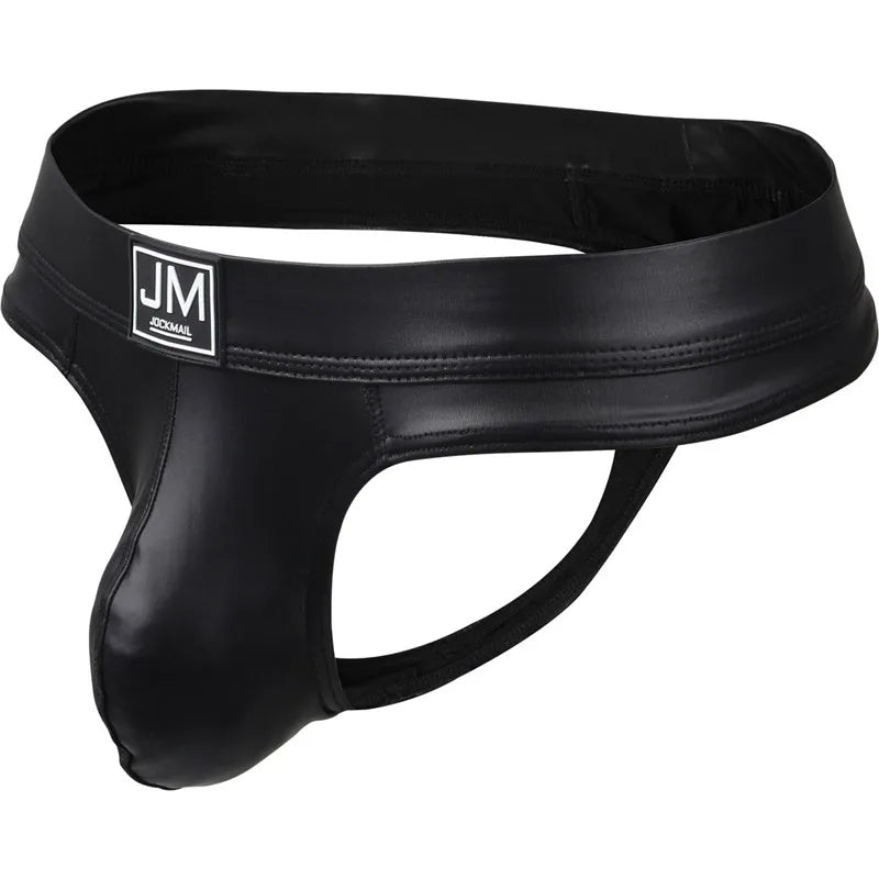 Adult Faux Leather Jockstrap Men Sexy Gay Underwear Penis Pouch Sissy Thong Lingerie Men Bikini Beifs Panochas Cueca Tanga Slip