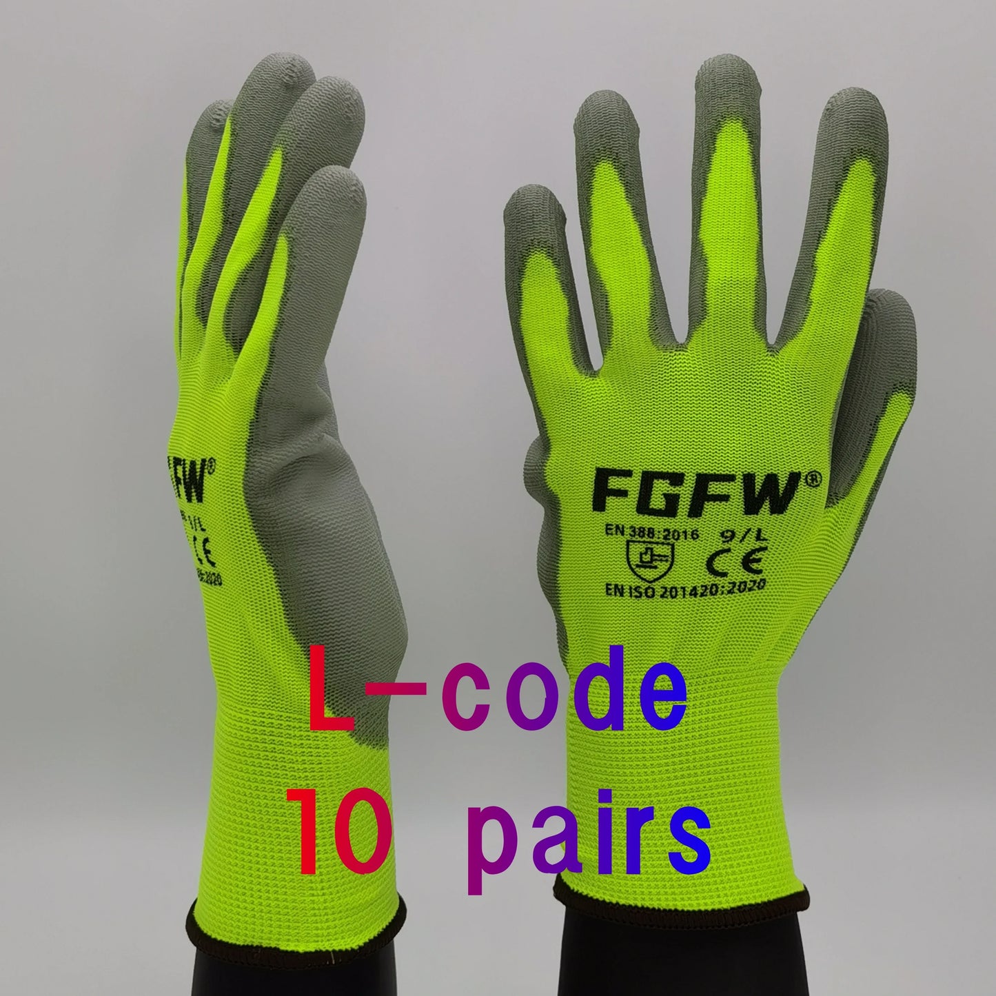NEW 10 Pairs PU Leather Coated Work Gloves - Lightweight, Durable Safety Gloves EN 388/ISO20471 Certified, Sizes S/M/L/XL