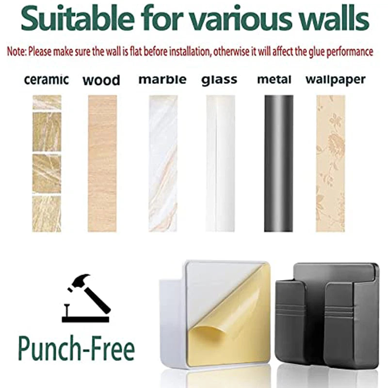 NEW 4PCS Set White/Brown Color Multifunction Punch Free Wall Mounted Storage Box Organizer TV Remote Control Mounted Mobile Phone Plug Charging Holder Bathroom Home