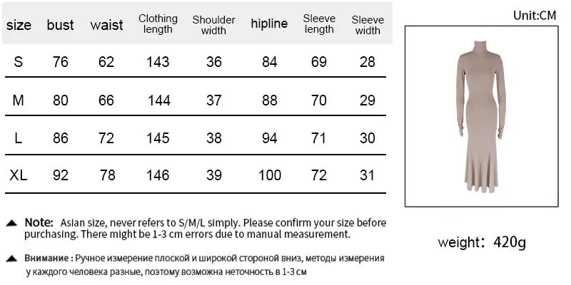 NEW Arrivals Brown/Khaki Color Long Sleeves Women's Evening Dress Elegant Party Spring Autumn Winter Sexy Backless Dress Streetwear Fashion Casual Slim Turtleneck Brown Dress