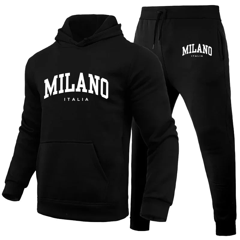 NEW Arrivals Men's Luxury Hoodie Set Milano Sweatshirt Sweat Pant for Male Hooded Tops Jogging Trousers Suit Casual Streetwear Tracksuit Outdoor Running Hiking Gym Sports Fashion Apparel Supplies